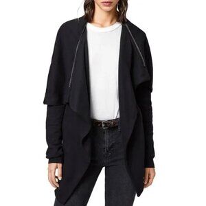 Allsaints black Dahlia drape sweatshirt cardigan size S zip collar